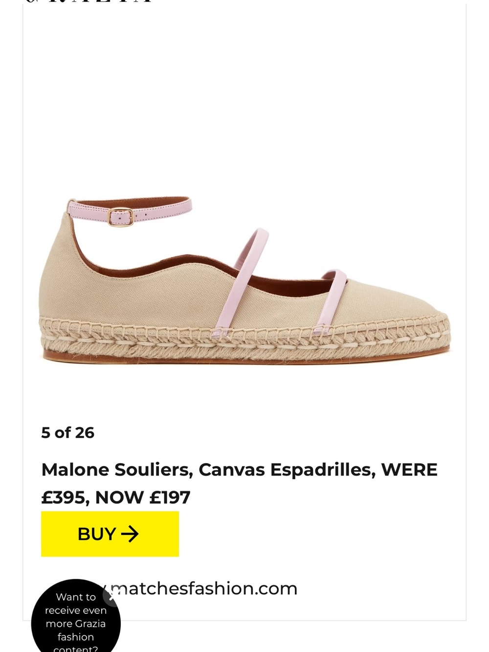 Malone Souliers Beige Canvas Espadrilles with Pink Straps